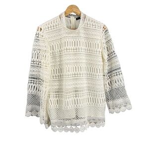Gibson Blouse White Lace High Neck Long Sleeve Boho Feminine Romantic Small‎